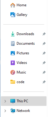 A screenshot of the File Explorer sidebar